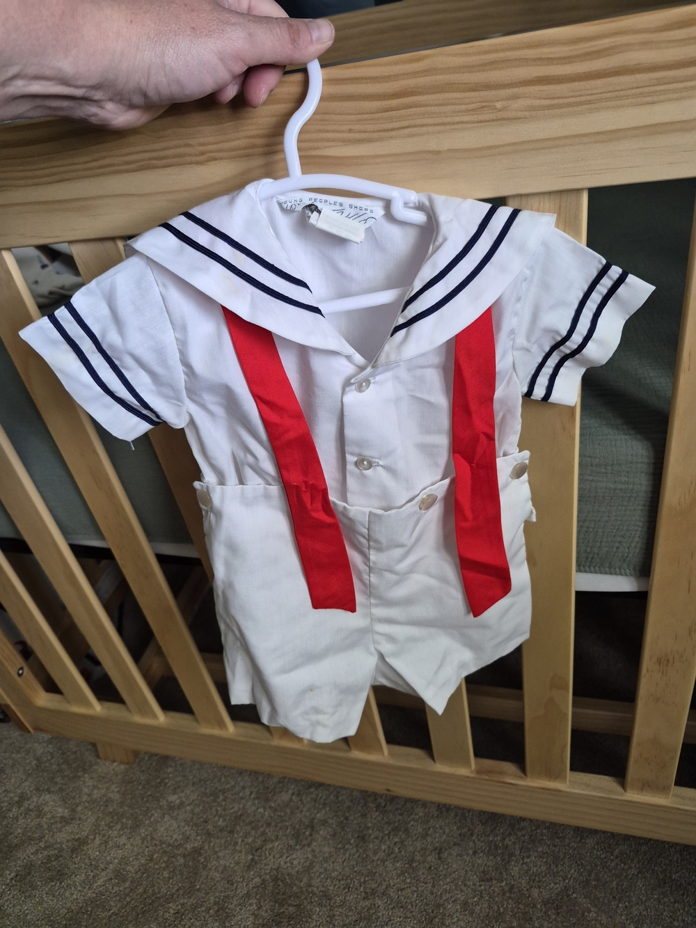 Vintage Lord & Taylor White Sailor One-Piece with Red Ribbon Detail